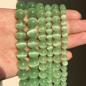 Natuursteen Roze Witte Maansteen Cat Eye Kralen Voor Sieraden Maken Gladde Losse Spacer Kralen Opaal Diy Charm Armbanden Ketting-Licht Groen-8mm 46pcs kralen