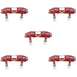5 Set van 1x Vrouwen Lederen Dubbele Riem Hart Kousenband Elastische Klinknagel Stud Been Jarretelgordel, Rood