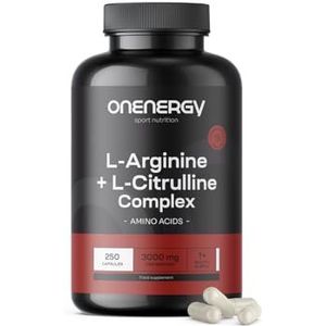 OnEnergy L-arginine + L-citrulline complex 3000 mg - 250 capsules - Hoge aminozuurgehalte - Verhoogt energie - Versnelt herstel - Voor en na het sporten