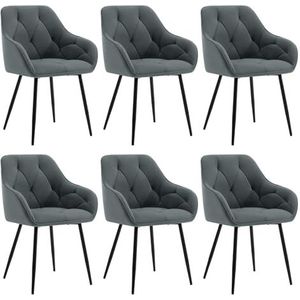 WOLTU EZS02dgr-6 Set van 6 eetkamerstoelen, keukenstoel, stoel eetkamer woonkamer, ergonomische fauteuil, armleunstoel, gestoffeerde stoel, zitting van fluweel, metalen poten, donkergrijs, EZS02dgr-6