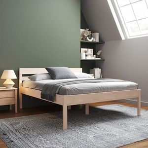 Bed 180x200 cm geolied houten - Anu Scandi Style hoogslaper met lattenbodem - massief gelamineerd berkenhout - natuurlijke kleur - ondersteunt 350 kg