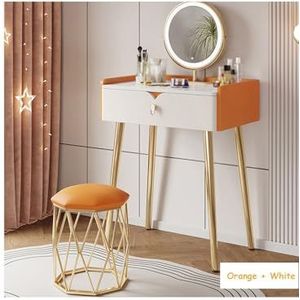 YYUINU Kaptafel, kaptafel set met verlichte spiegel, 3-kleuren touchscreen dimbare spiegel, slaapkamer make-up kaptafel, oranje-50 cm