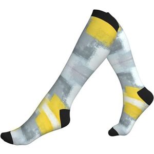 MDATT Grijze en gele abstracte kunst schilderij compressie sokken verminderen zwelling verbeteren circulatie comfortabel ondersteunend voor de hele dag dragen, Zwart, Eén Maat