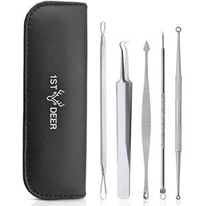 1st Deer Mee-Eter Verwijderaar Set - 5 stks Roestvrijstalen Poriënreiniger Kit voor Puistjes, Comedonen, Gerstekorrels en Meer - Complete Acne Behandelingsset