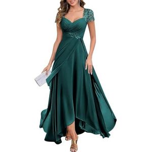 KIYNE Damesjurk met kapmouwen en V-hals, chiffon, moeder van de bruid, lange geplooide ruches formele avondjurk, Turkoois, 32