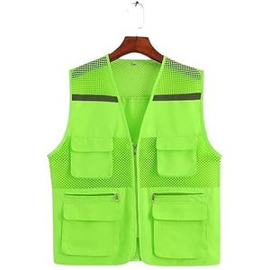 Fluorescerend Vest Hoge zichtbaarheid Veiligheidsvest Multi Pockets Reflecterende Mesh Ademend Werkkleding for werknemers en vrijwilligers Reflecterend Harnas (Color : Grün, Size : XL)