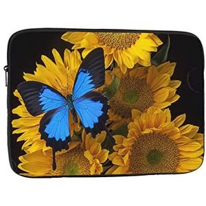 Gele Zonnebloemen met Blauwe Vlinders Gedrukt Laptop Sleeve Notebook Schokbestendige Beschermende Tas Draagtas Laptop Cover 15 Inch