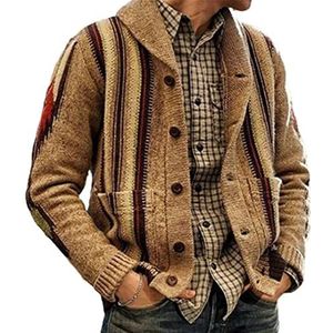 Wintertrui, Vintage herentrui herfst winter warme dikke wollen jassen mode omslagkraag lange mouwen gebreide cardigan heren streetwear(XL)