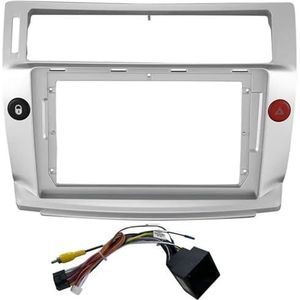 Radio Fascia Compatibel met C-Quatre C4 2004-2009 9 Inch Autoradio Fascia Android MP5-speler behuizing Frame Hoofdeenheid Stereo Panel Cover Trim kit Frame Kit (kleur: zilver frame een koord)