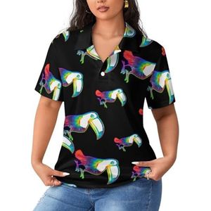 Tie Dye Toucan dames poloshirts met korte mouwen casual T-shirts met kraag golfshirts sport blouses tops XL