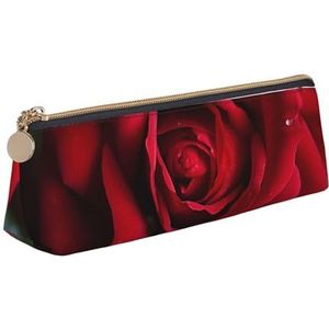 Dwrepo Lederen etui voor vrouwen mannen potlood tas met rits draagbare etui roos bloem pen tas kleine make-up tas munt zakje voor werk kantoorbenodigdheden