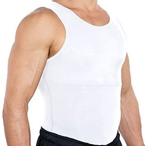 Esteem Apparel Original Max compressieshirt voor heren, afslankende borst- en bodyshaper-compressieshirt, Wit, M