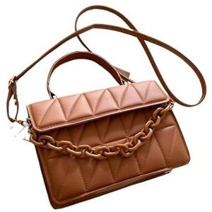 Effen kleur geruite crossbody tas voor vrouwen, ketting versierde modieuze schoudertas voor vrouwen dagelijkse handtas, Lichtbruin, 21x15x7cm
