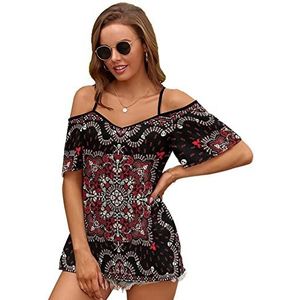 Paisley Schedels En Botten Vrouwen Blouse Koude Schouder Korte Mouw Jurk Tops T-shirts Casual T-shirt L