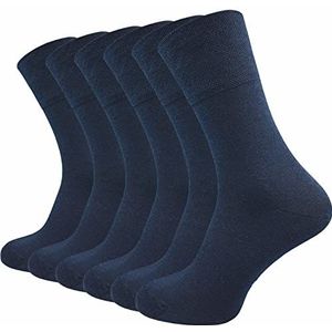 GAWILO Herensokken (verpakking van 6 stuks) zonder elastiek, extra brede comfortabele band, business en vrije tijd, blauw, 39-42 EU