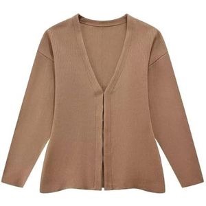 Polyester Oversized V-hals Vest Vrouwen Grof Gebreide Open Front Lange Mouw Getextureerde Weave Lounge Dragen Herfst Gelaagde Stuk Gezellige Lezen Compan, Kaki M, One size