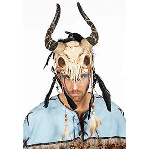 shoperama Hoofdtooi dierenschedel met hoorns veren parels Voodoo priester krijger sjamaan barbar kleur: beige/bruin