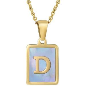 Dames blauwe schelp 26 Engelse letter ketting roestvrij staal 18K natuurlijke roze schelp hanger sleutelbeen ketting sieraden(Color:Blue-d_18K)