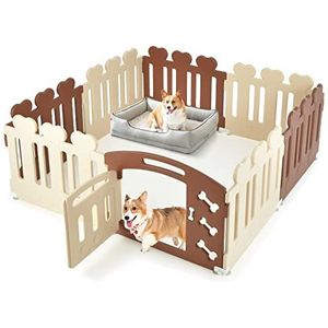 COSTWAY 8 panelen box voor honden, puppyren 60 cm hoog, hondenren met deur, weerbestendig, voor woning en tuin, huisdierren van HDPE kunststof, box voor huisdier