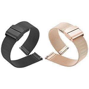 Milan Mesh Metalen Horlogeband 2 Stuks, 10MM 12MM 14MM 16MM 18MM 20MM 22MM -Snelle Release- Vervangingsarmband Voor Slimme Horloges (Color : Black+Rose Gold, Size : 16MM)