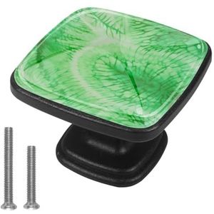 lcndlsoe Decoratieve patroon zwarte kast knoppen - set van 4, voor keuken woonkamer kasten bureau laden boekenkast, groene tie dye