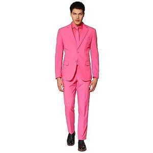 OppoSuits Modieus feest effen pak voor heren - met jas, broek en stropdas, roze (Mr. Pink), 52 EU