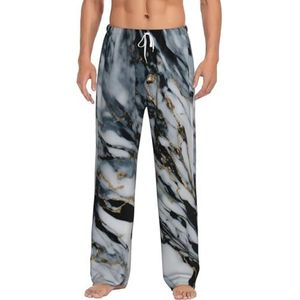 KJGvbn Marmeren print heren broek pyjamabroek, zachte loungewear pyjama slaapbroek met zakken, lichtgewicht nachtkleding voor comfortabele slaap, Wit, S