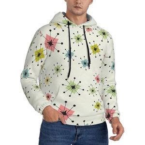 OKFSTY Atomic Stars Retro Patroon Mannen Kerst Lichtgewicht Casual Trui Trekkoord Hoodie Lange Mouw Tops Met Zak, Zwart, 3XL