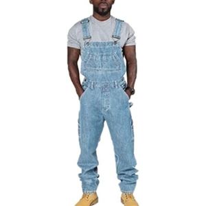 MANYMANY Losvallende denim werkbroeken voor heren, cargobroek, verstelbare overalls, ruime hippe rompers met meerdere zakken, 3, 3XL