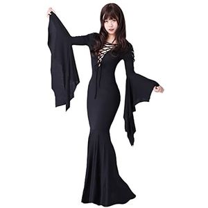Fortunehouse Morticia Addams vloerjurk voor dames, kostuum voor volwassenen, gotische heks, vintage jurk, zwart, Zwart, XL