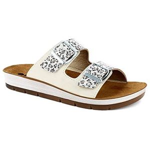 inblu CP000010 IJspantoffels voor dames en zomer, twee verstelbare gespen, echt leer, sleehak, 2,5 cm, Grijs, 39 EU