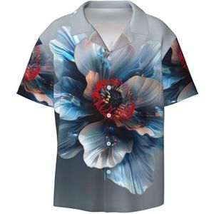 OdDdot 3D bloemenprint heren button down shirt korte mouw casual shirt voor mannen zomer business casual overhemd, Zwart, XXL