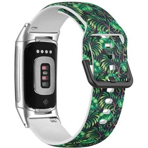 RYANUKA Sport-zachte band compatibel met Fitbit Charge 5 / Fitbit Charge 6 (Tropische palmbladeren jungle plant) siliconen armband accessoire, Siliconen, Geen edelsteen