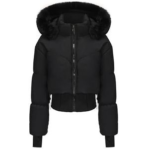 DLLDLGG Cropped Puffer Jacket, Winter Warme Gewatteerde Jas met Ritssluiting, Zachte Fleece Gevoerde Parka met Imitatiebont Capuchon