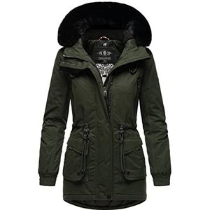 Navahoo Olessaa Winterjas voor dames, katoenen parka met afneembaar kunstbont, XS-3XL, olijfgroen, XXL