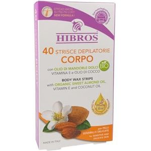 HIBROS 40 strepen ontharing benen armen oksels zone bikini verwijdering haar met vitamine E, amandelolie, kokosolie, zak post depilatie camomilla