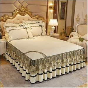 DUNSBY Bedrok luxe sprei op het bed bruiloft laken kant bed cover deken stof koning queen size bed rok met kussenslopen volant laken (kleur: beige, maat: 3 stuks 150 x 200 cm)