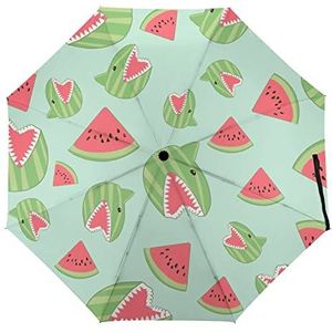 Shark Watermeloen Compact Automatische Reizen Paraplu Winddicht Opvouwbare Paraplu Grote Regen Paraplu Handleiding
