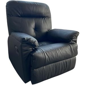 Bureau & More - Relax fauteuil Montreal, comfortabele televisie fauteuil, verstelbare rugleuning en voetensteun, gestoffeerde fauteuil in echt zwart leer