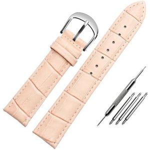 Vervanging Verstelbaar Horlogebandje Leren polshorlogeband 12-18 mm lederen horlogeband met vlindergesp (Size : Pink Silver Pin)