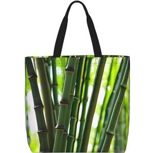 SSIMOO Transparante palmblad patroon stijlvolle rits boodschappentassen, schoudertas, de perfecte mix van stijl en gemak, Lente Bamboe, Eén maat