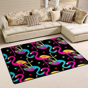 Gebied tapijten 100 x 150 cm, roze blauw flamingo met kleur hart deurmat zacht woonkamer tapijt wasbaar welkomstmat, voor slaapkamer, zwembad