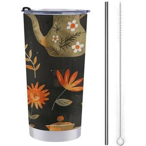 AQRJLPM Planten en theepot autobeker van roestvrij staal 20 oz beker met rietje en deksels lekvrij geïsoleerde roestvrijstalen reiskoffiemok pobtable voor koude warme dranken kamperen