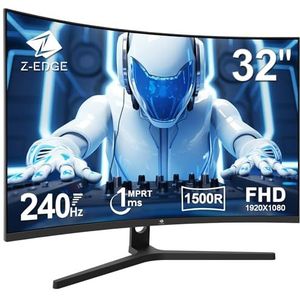 Z-Edge Gaming Monitor Gebogen 32'' 240 Hz, 1ms, 1080P, FreeSync, Scherm spel LED 16:9, 1500R VA, Verstelbare Kanteling, 2* HDMI 2.0 & 2* DP 1.4, RGB-ademlicht(HDMI-kabel Meegeleverd)