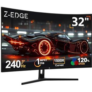 Z-Edge Gaming Monitor Gebogen 32'' 240 Hz, 1ms, 1080P, FreeSync, Scherm spel LED 16:9, 1500R VA, Verstelbare Kanteling, 2* HDMI 2.0 & 2* DP 1.4, RGB-ademlicht(HDMI-kabel Meegeleverd)