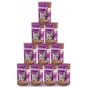 Whiskas Kattenvoer, natvoer voor volwassenen 1+ met eend in gelei, 10 blikjes (10 x 400 g)