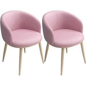 GEIRONV Modern Dining Chairs Set Of 2, PU Leather Seat Backrests Chairs with Metal Legs Kitchen Living Room Counter Leisure Chairs Eetstoelen (Color : Pink, Size : 42x42x75cm)