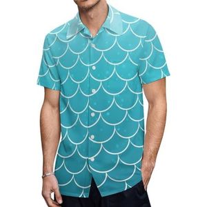 Blauwe Zeemeermin Scalsl Heren Korte Mouw Shirts Casual Button-down Tops T-shirts Hawaiiaanse Strand Tees 2XL