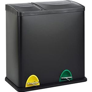 SVITA TC2Combo35 Vuilnisemmer, 35 liter gecombineerd, 12 l + 23 l, dubbele afvalemmer, keukenemmer, 2-delige afvalscheiding, pedaalemmer, zwart