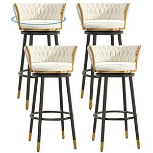 Thuis barkruk draaibare barkruk stoelen met rugleuning en voetsteun, 4 sets toonhoogte kruk voor keuken/eetkamer/thuisbar, fluwelen gestoffeerde zitting (kleur: wit 2, maat: 65 cm)